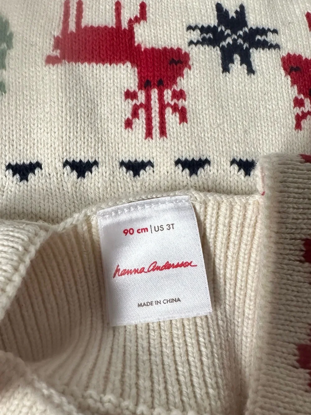 Hanna Andersson Cream Toddler Christmas Jumper Red and Navy Fair Isle Reindeer